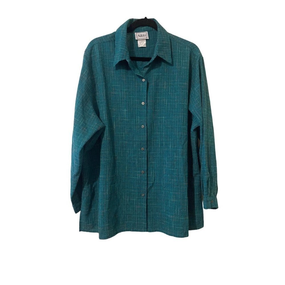 Vintage Womens Nikki Blouse Shirt Tunic Button Size 22W Green Smart Work Office
